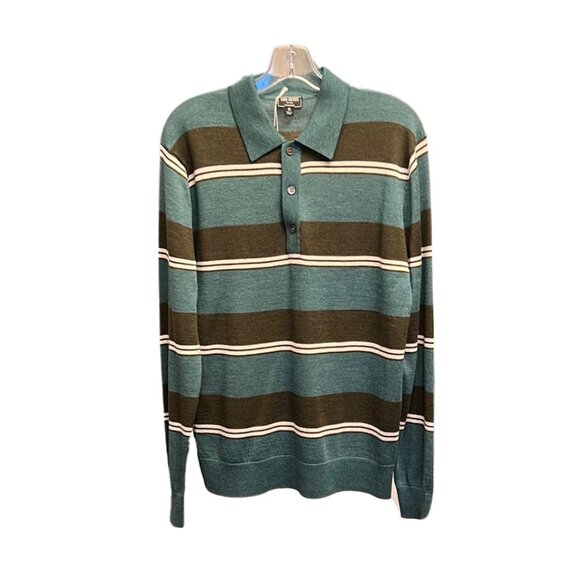 Todd Snyder Teal Green Striped Polo Sweater - Picture 1 of 4
